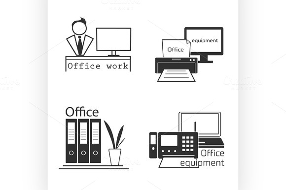 Icons Set With Office Equipment Icons Set With Office Equipment