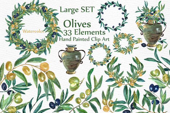 Watercolor Olive Clip Art Set Watercolor Olive Clip Art Set