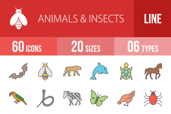 60 Animals Insects Line Filled Icons 60 Animals Insects Line Filled Icons