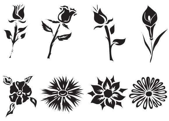 Set Black Flowers Vector Set Black Flowers Vector