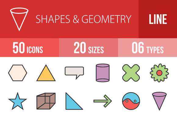 50 Shapes Geometry Filled Line Icons 50 Shapes Geometry Filled Line Icons