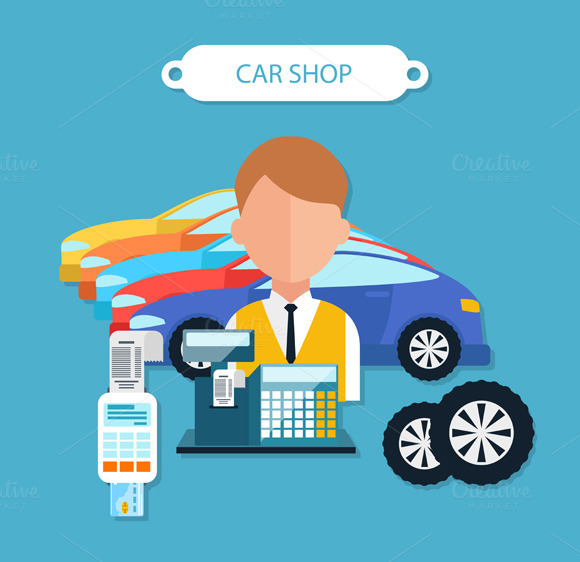 Car Shop Concept Flat Design Style Car Shop Concept Flat Design Style