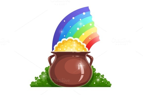 Kettle With Gold And Rainbow For Saint Patrick's Day Kettle With Gold And Rainbow For Saint Patrick's Day