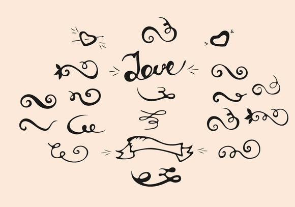 Doodle Scrolls Swirls Love Set