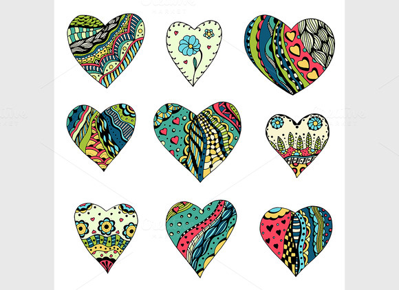 Hand Drawn Colored Hearts