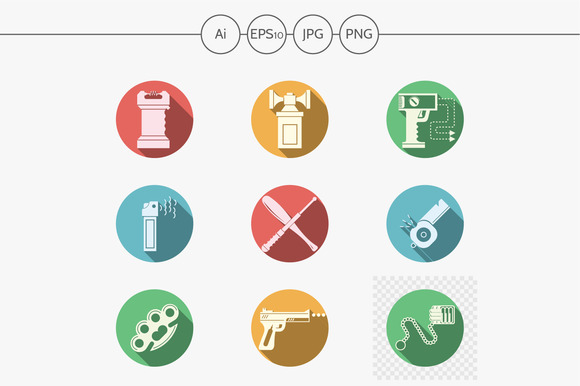 Self Defense Round Color Icons Set Self Defense Round Color Icons Set