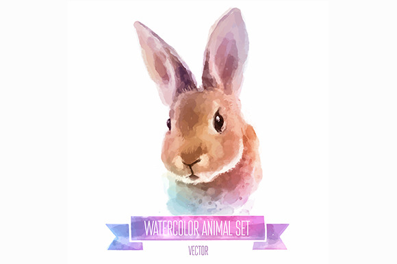 Watercolor Set Of Animals Rabbit Watercolor Set Of Animals Rabbit