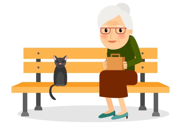 Elderly Woman And Cat