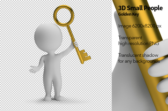 3D Small People Golden Key