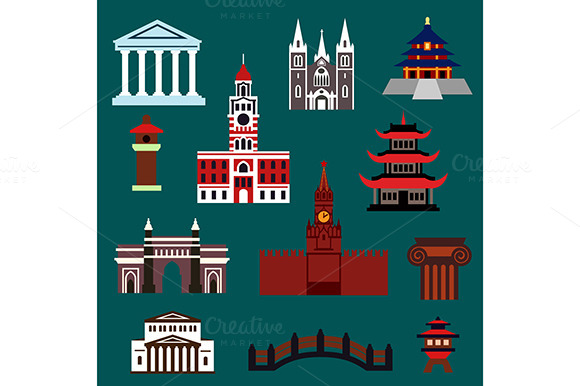 Famous World Landmarks Flat Icons Famous World Landmarks Flat Icons