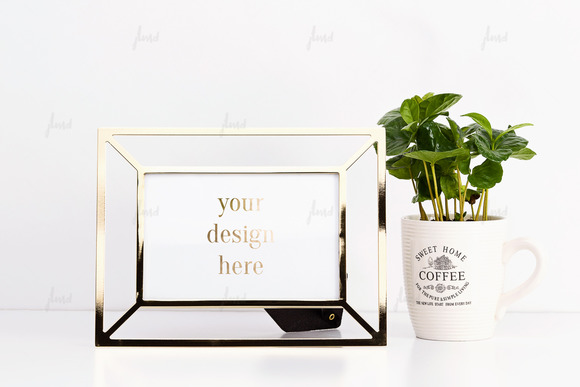 Golden Frame With Coffee Mug Golden Frame With Coffee Mug