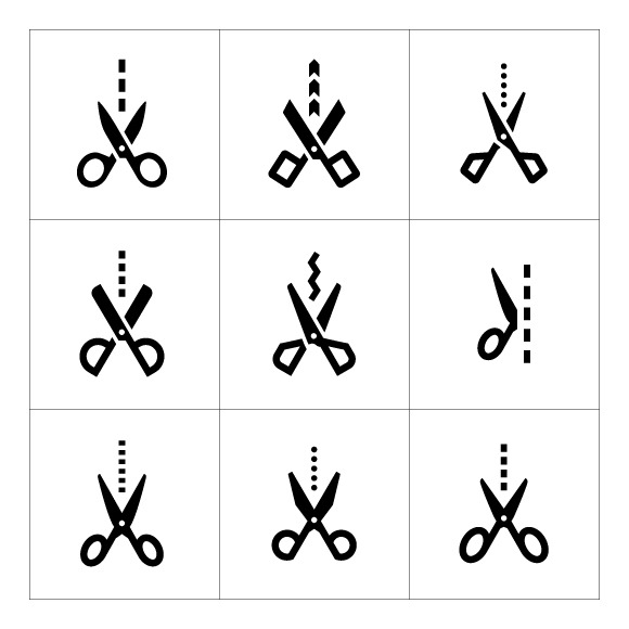 Set Icons Of Scissors With Cut Line