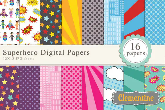 Superhero Digital Papers by Clementine Digitals