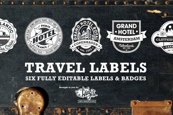 Travel Labels and Badges by Wings Art Studio
