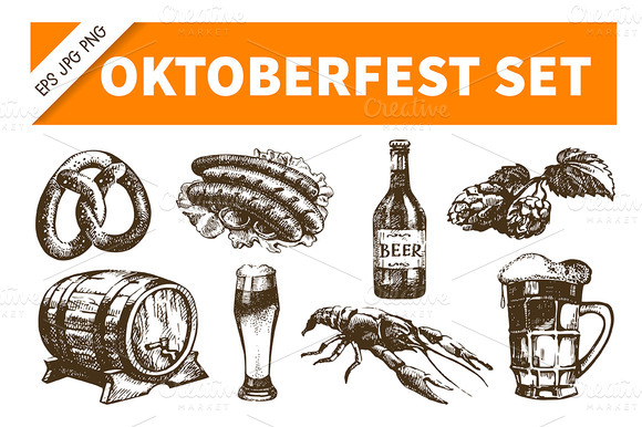 Oktoberfest Hand Drawn Beer Set