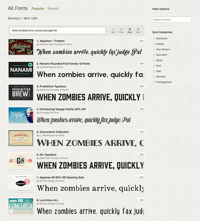 Browse Font Preview