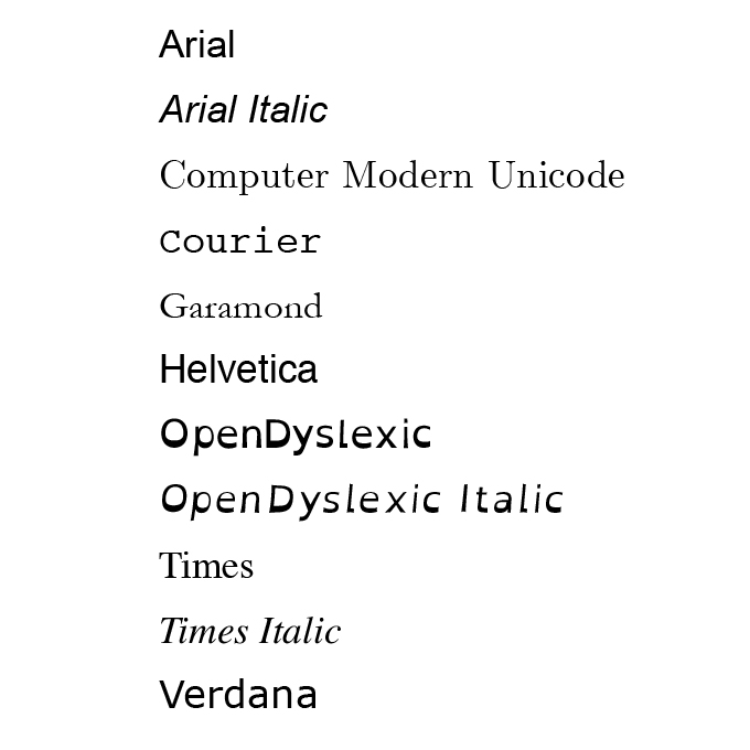 dyslexia fonts for word