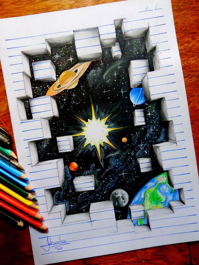 3d art drawing on paper