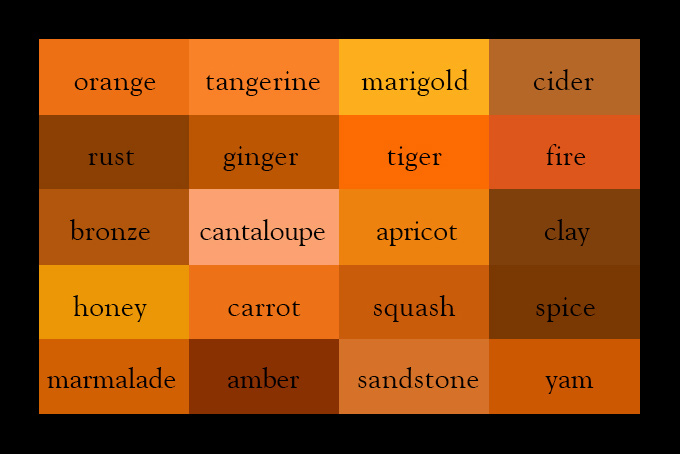 different words for orange color