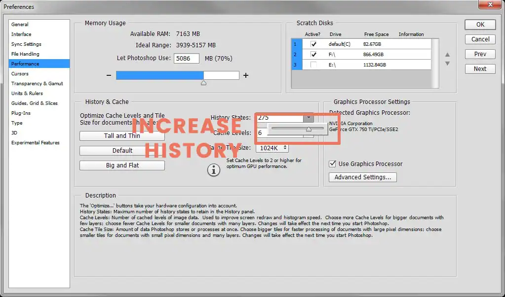 Increase History States in PS