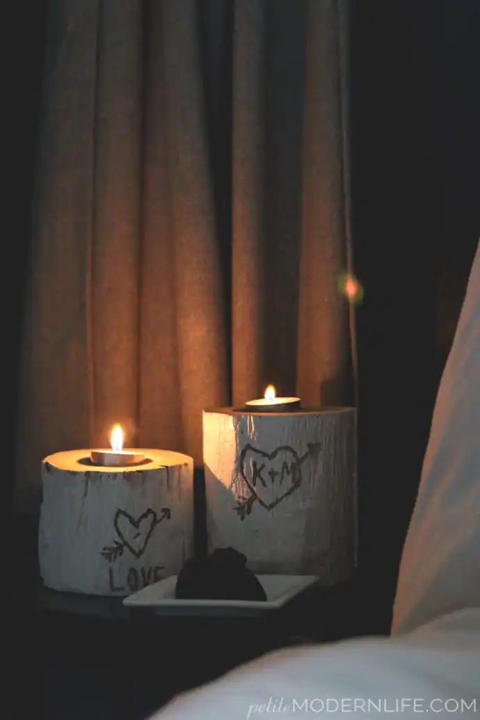 log candle holders valentine's day