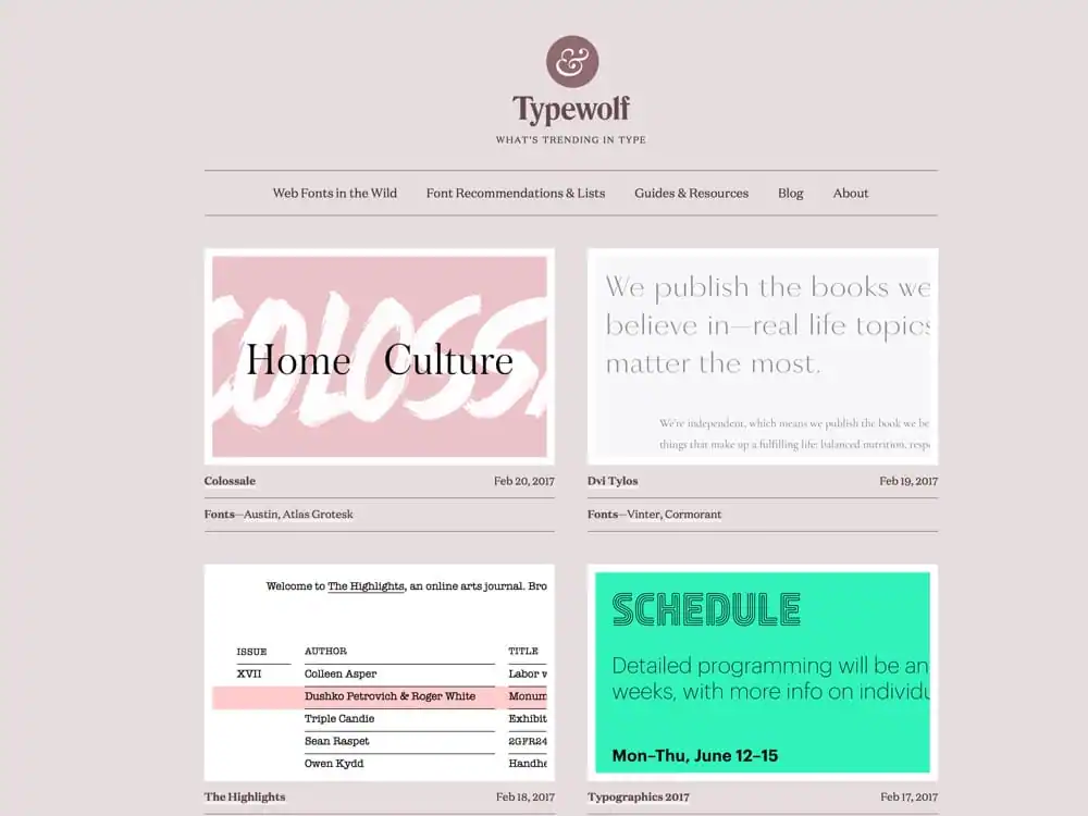 Typewolf helps designers choose the perfect font combination for their next design project–features web fonts in the wild, font recommendations and learning resources.