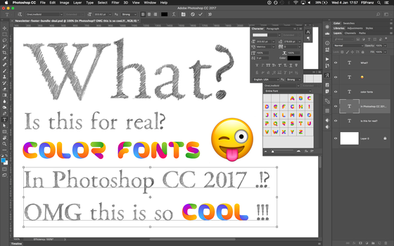 Color font support in Photoshop CC 2017