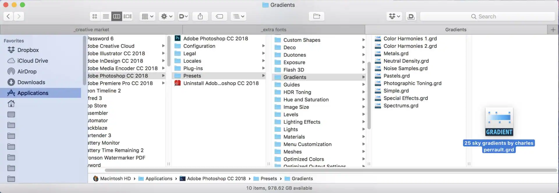Installing Photoshop gradients