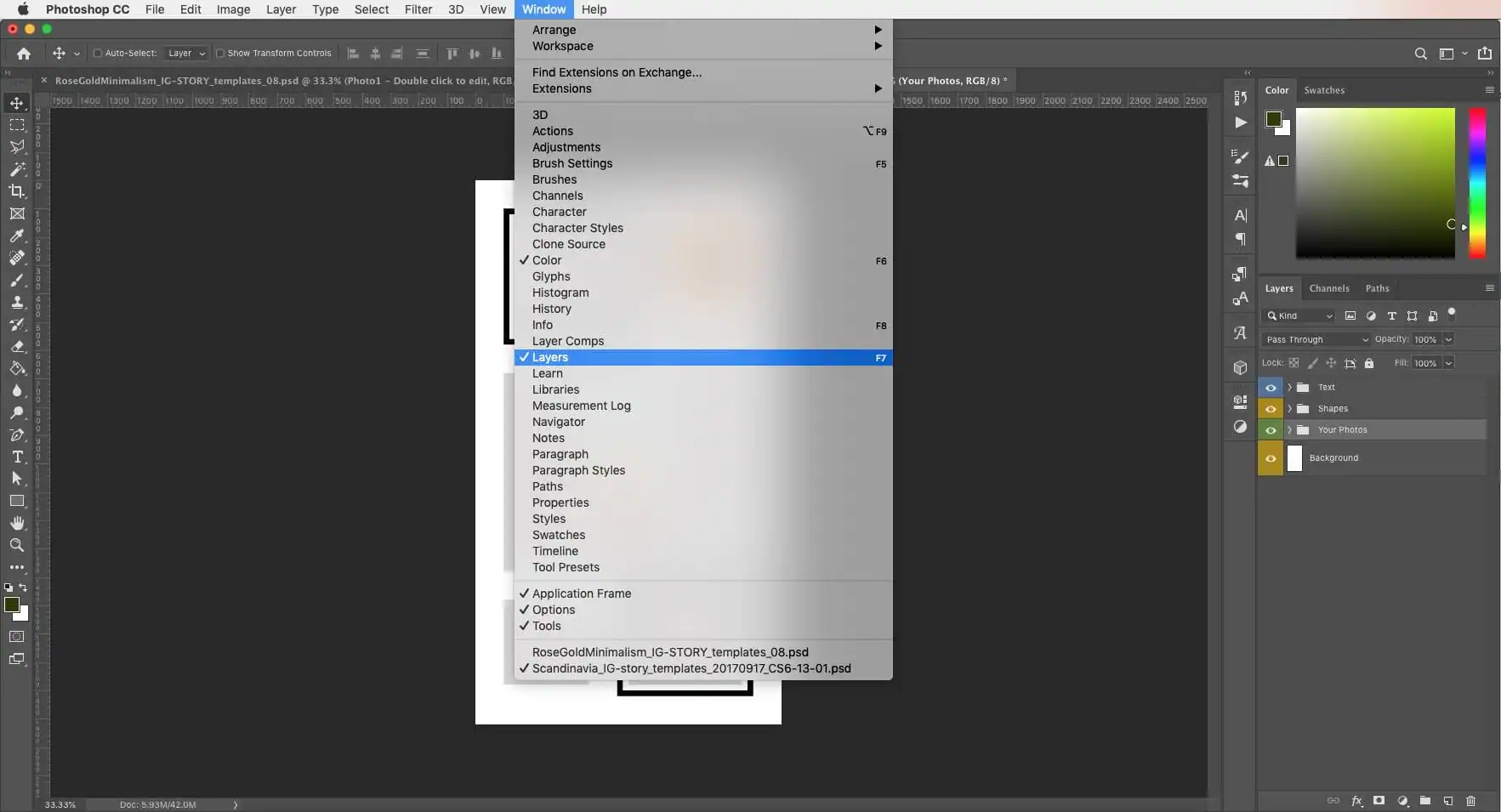 Make sure that the Layers Panel is visible.