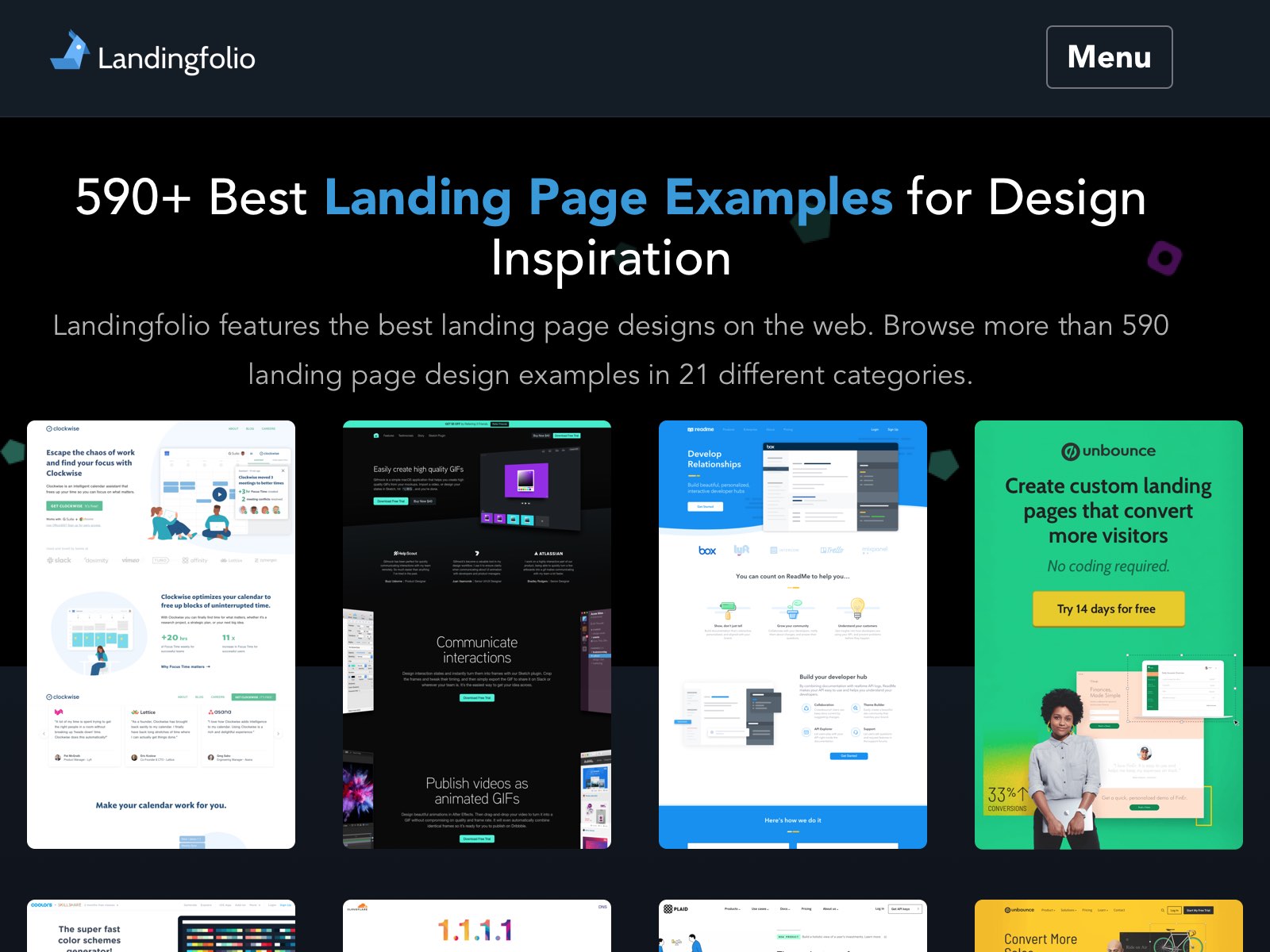 Landingfolio features the best landing page designs on the web. Get inspiration from more than 461+ landing page design examples, updated weekly.