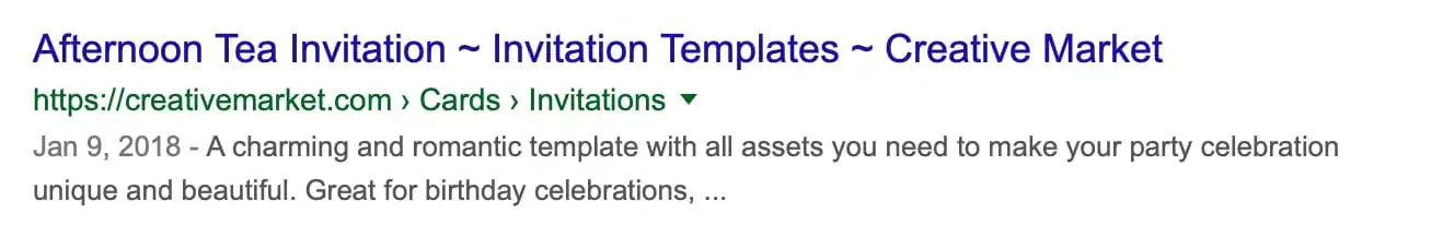 The first 150 characters of this product's description are used as the meta description in Google's results pages.