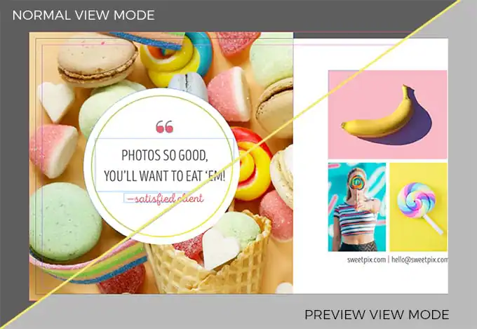 Comparison of InDesign's normal vs preview view modes