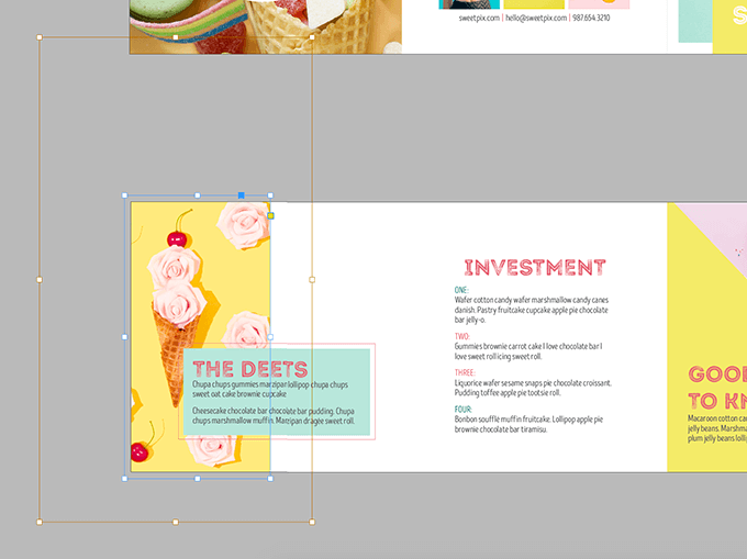 Composite showing frame selection vs content selection in InDesign