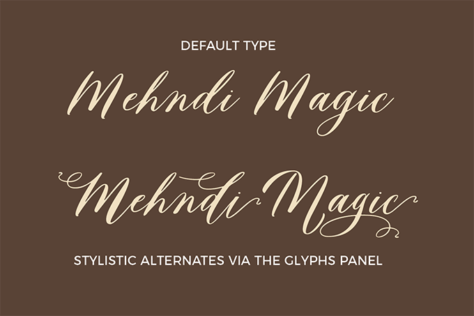 Before and after comparison of default type vs type styled using InDesign's glyphs panel