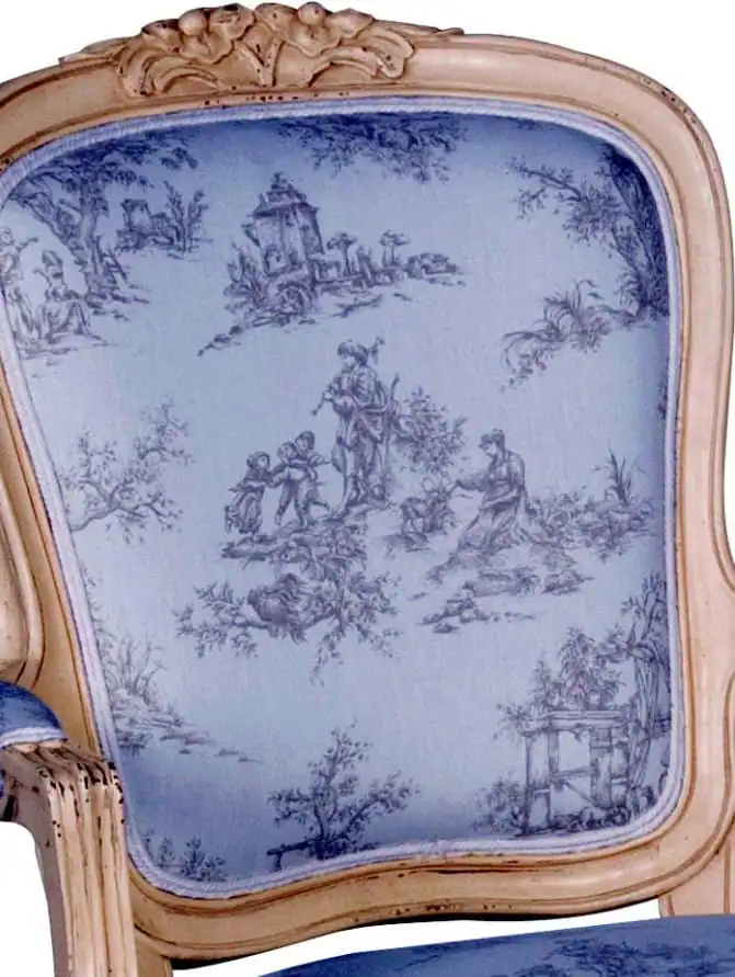 Aged toile de Jouy antique French fabric blue toile material shops Shabby chic French interior