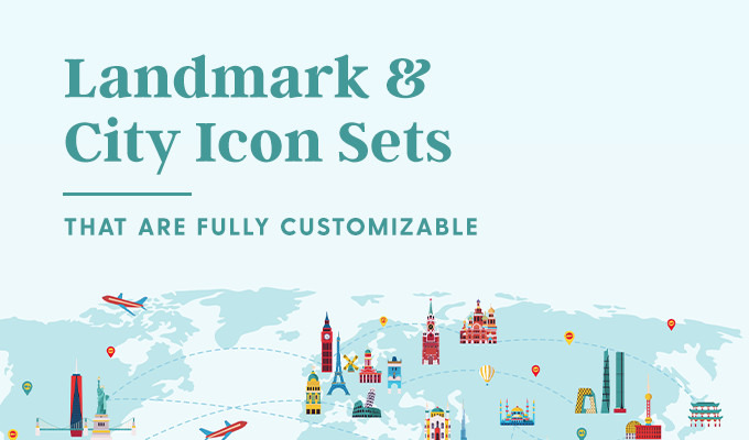 25 Fully Customizable City and Landmark Icon Sets